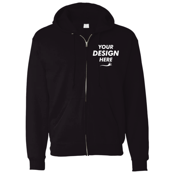 Bayside Unisex USA-Made Super Heavy Thermal Lined Full-Zip Hooded Sweatshirt, Black / Cream, Front view, Mockup