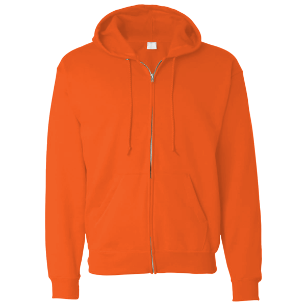 Bayside Unisex USA-Made Super Heavy Thermal Lined Full-Zip Hooded Sweatshirt, Bright Orange / Dark Grey, Front view