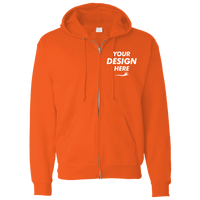 Bayside Unisex USA-Made Super Heavy Thermal Lined Full-Zip Hooded Sweatshirt, Bright Orange / Dark Grey, Front view, Mockup