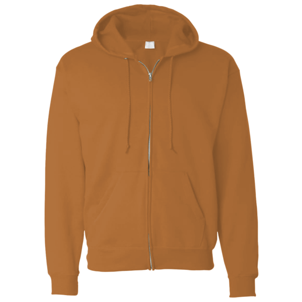Bayside Unisex USA-Made Super Heavy Thermal Lined Full-Zip Hooded Sweatshirt, Caramel Brown / Cream, Front view