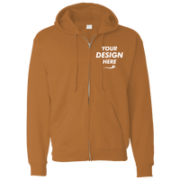 Bayside Unisex USA-Made Super Heavy Thermal Lined Full-Zip Hooded Sweatshirt, Caramel Brown / Cream, Front view, Mockup