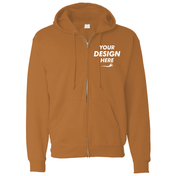 Bayside Unisex USA-Made Super Heavy Thermal Lined Full-Zip Hooded Sweatshirt, Caramel Brown / Cream, Front view, Mockup