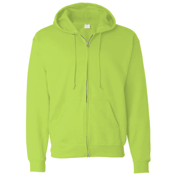 Bayside Unisex USA-Made Super Heavy Thermal Lined Full-Zip Hooded Sweatshirt, Lime Green / Dark Grey, Front view