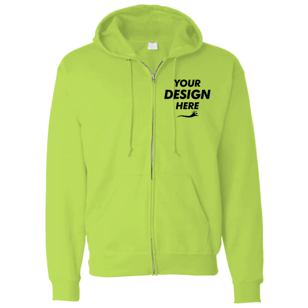 Bayside Unisex USA-Made Super Heavy Thermal Lined Full-Zip Hooded Sweatshirt, Lime Green / Dark Grey, Front view, Mockup