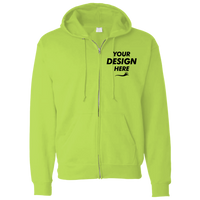 Bayside Unisex USA-Made Super Heavy Thermal Lined Full-Zip Hooded Sweatshirt, Lime Green / Dark Grey, Front view, Mockup