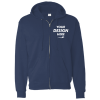 Bayside Unisex USA-Made Super Heavy Thermal Lined Full-Zip Hooded Sweatshirt, Navy / Cream, Front view, Mockup