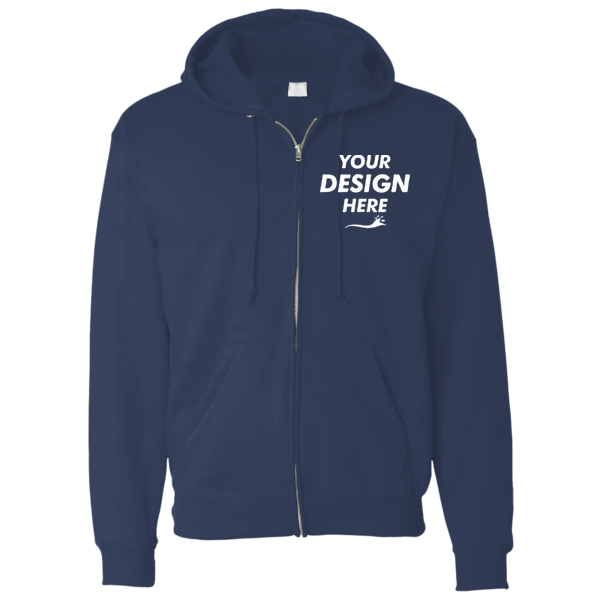 Bayside Unisex USA-Made Super Heavy Thermal Lined Full-Zip Hooded Sweatshirt, Navy / Cream, Front view, Mockup