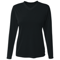 Bayside Women's USA-Made Deep V-Neck Long Sleeve T-Shirt, Black, Front view