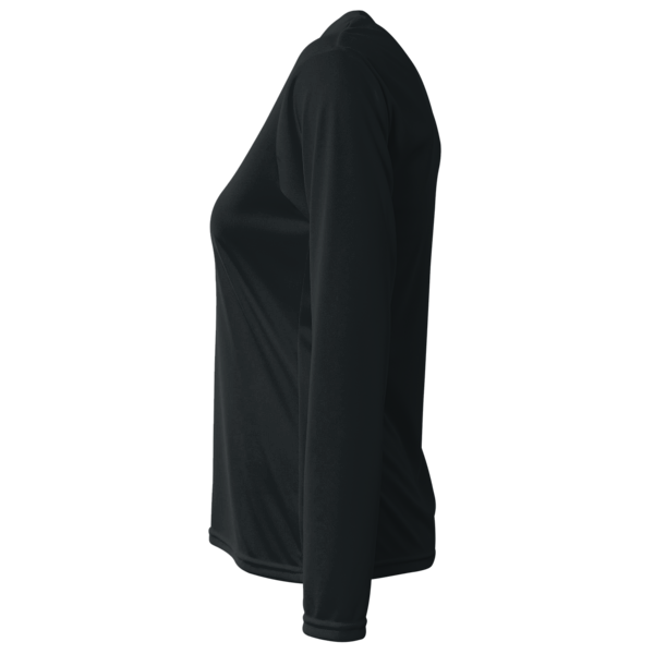 Bayside Women's USA-Made Deep V-Neck Long Sleeve T-Shirt, Black, Left Sleeve view
