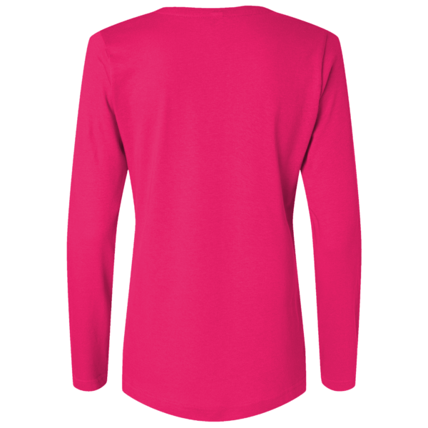 Bayside Women's USA-Made Deep V-Neck Long Sleeve T-Shirt, Bright Pink, Back view