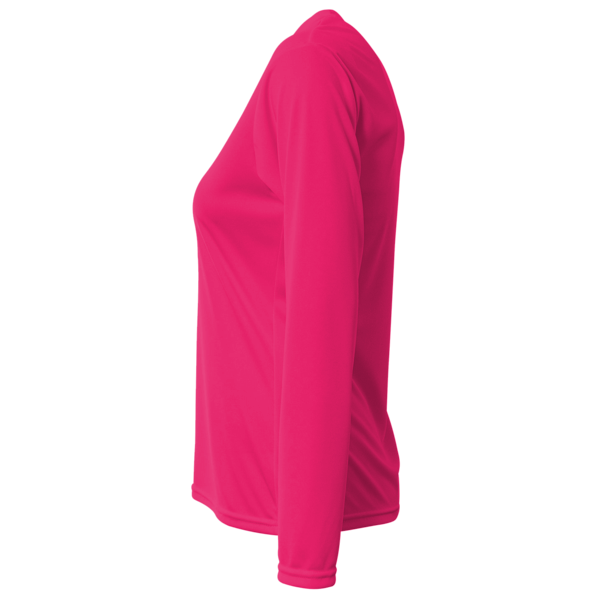 Bayside Women's USA-Made Deep V-Neck Long Sleeve T-Shirt, Bright Pink, Left Sleeve view