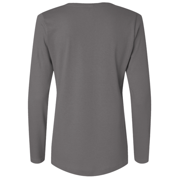 Bayside Women's USA-Made Deep V-Neck Long Sleeve T-Shirt, Charcoal, Back view