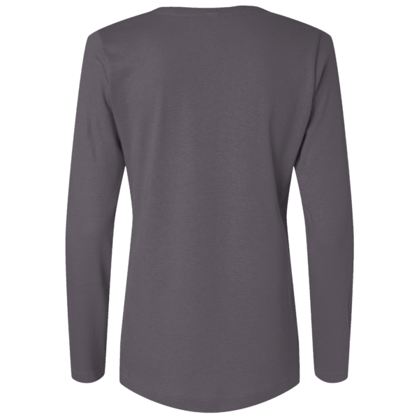Bayside Women's USA-Made Deep V-Neck Long Sleeve T-Shirt, Heather Charcoal, Back view