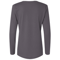 Bayside Women's USA-Made Deep V-Neck Long Sleeve T-Shirt, Heather Charcoal, Back view