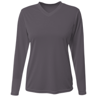 Bayside Women's USA-Made Deep V-Neck Long Sleeve T-Shirt, Heather Charcoal, Front view
