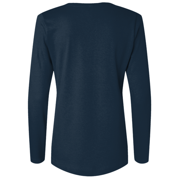Bayside Women's USA-Made Deep V-Neck Long Sleeve T-Shirt, Navy, Back view