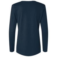 Bayside Women's USA-Made Deep V-Neck Long Sleeve T-Shirt, Navy, Back view