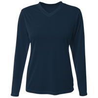 Bayside Women's USA-Made Deep V-Neck Long Sleeve T-Shirt, Navy, Front view