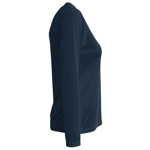 Bayside Women's USA-Made Deep V-Neck Long Sleeve T-Shirt, Navy, Right Sleeve view