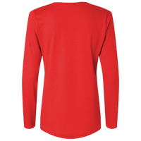 Bayside Women's USA-Made Deep V-Neck Long Sleeve T-Shirt, Red, Back view