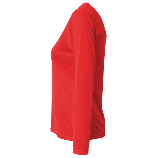 Bayside Women's USA-Made Deep V-Neck Long Sleeve T-Shirt, Red, Left Sleeve view