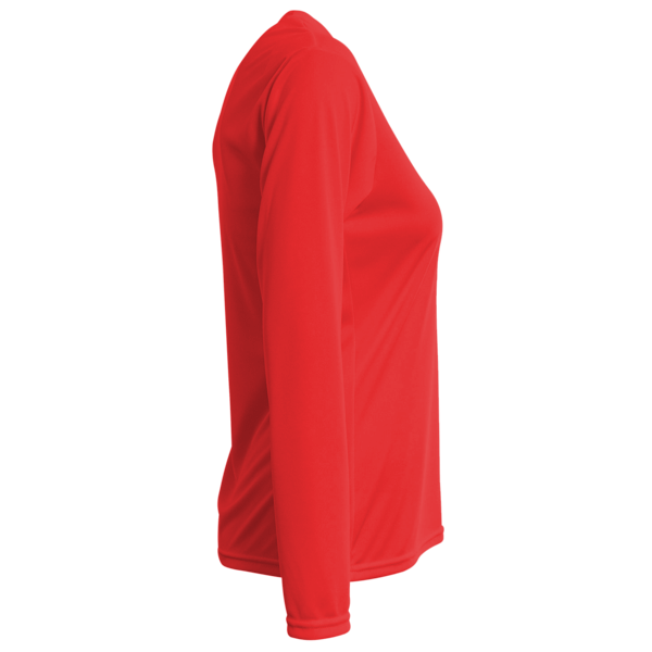Bayside Women's USA-Made Deep V-Neck Long Sleeve T-Shirt, Red, Right Sleeve view