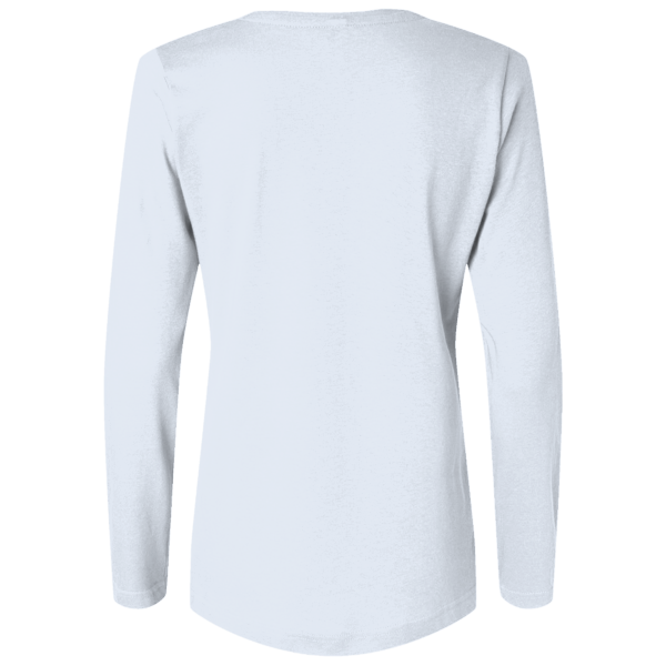 Bayside Women's USA-Made Deep V-Neck Long Sleeve T-Shirt, White, Back view