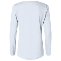 Bayside Women's USA-Made Deep V-Neck Long Sleeve T-Shirt, White, Back view
