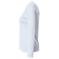 Bayside Women's USA-Made Deep V-Neck Long Sleeve T-Shirt, White, Left Sleeve view