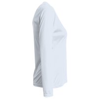 Bayside Women's USA-Made Deep V-Neck Long Sleeve T-Shirt, White, Right Sleeve view