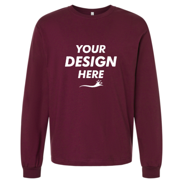 Bella + Canvas 6 oz. Heavyweight Long Sleeve Tee, Maroon, Front view, Mockup