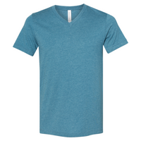 Bella + Canvas Heather CVC V-Neck Tee, Heather Deep Teal, Front view