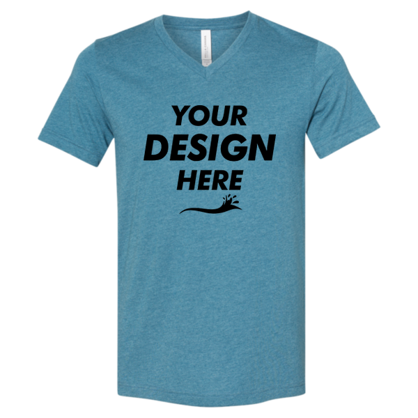Bella + Canvas Heather CVC V-Neck Tee, Heather Deep Teal, Front view, Mockup