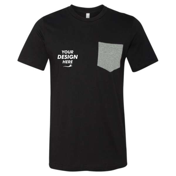 Bella + Canvas Men's Jersey Pocket Tee, Black / Deep Heather, Front view, Mockup
