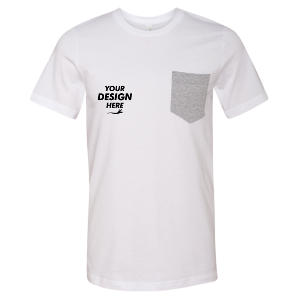 Bella + Canvas Men's Jersey Pocket Tee, White / Athletic Heather, Front view, Mockup