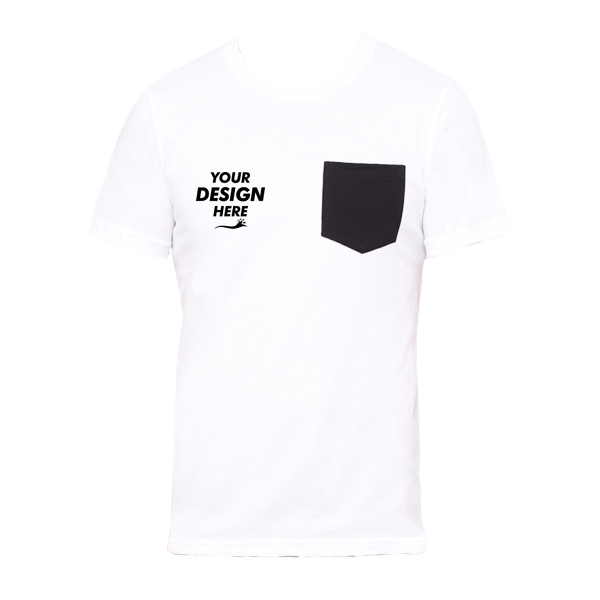 Bella + Canvas Men's Jersey Pocket Tee, White / Black, Front view, Mockup