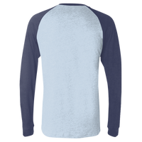 Bella + Canvas Men's Long Sleeve Jersey Baseball Tee, Baby Blue / Navy, Back view