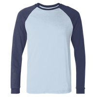 Bella + Canvas Men's Long Sleeve Jersey Baseball Tee, Baby Blue / Navy, Front view