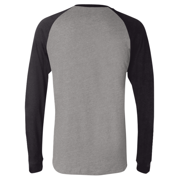 Bella + Canvas Men's Long Sleeve Jersey Baseball Tee, Deep Heather / Black, Back view