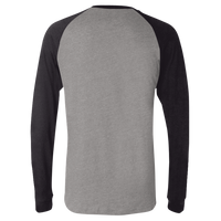 Bella + Canvas Men's Long Sleeve Jersey Baseball Tee, Deep Heather / Black, Back view