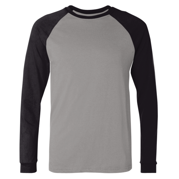 Bella + Canvas Men's Long Sleeve Jersey Baseball Tee, Deep Heather / Black, Front view