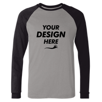 Bella + Canvas Men's Long Sleeve Jersey Baseball Tee, Deep Heather / Black, Front view, Mockup
