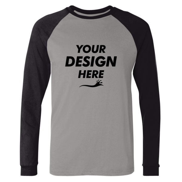 Bella + Canvas Men's Long Sleeve Jersey Baseball Tee, Deep Heather / Black, Front view, Mockup