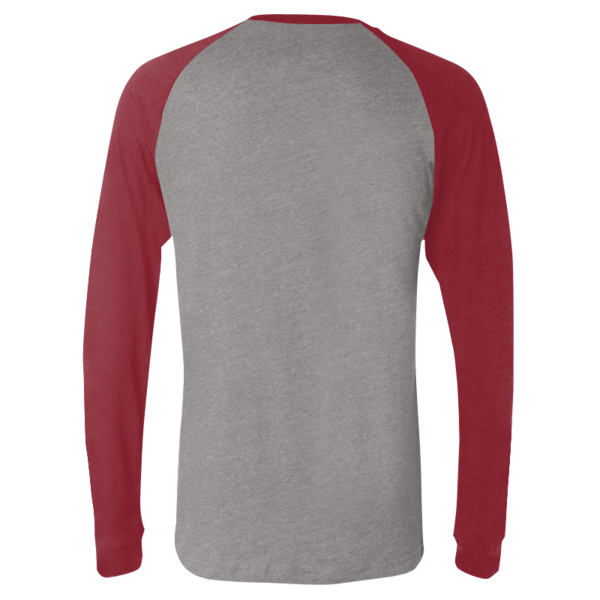 Bella + Canvas Men's Long Sleeve Jersey Baseball Tee, Deep Heather / Cardinal, Back view