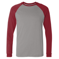 Bella + Canvas Men's Long Sleeve Jersey Baseball Tee, Deep Heather / Cardinal, Front view
