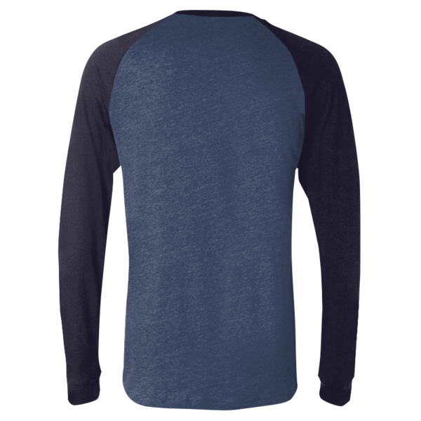 Bella + Canvas Men's Long Sleeve Jersey Baseball Tee, Heather Navy / Midnight, Back view