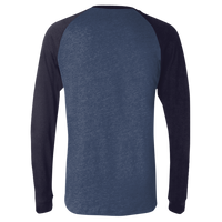 Bella + Canvas Men's Long Sleeve Jersey Baseball Tee, Heather Navy / Midnight, Back view