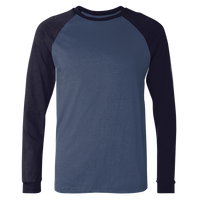 Bella + Canvas Men's Long Sleeve Jersey Baseball Tee, Heather Navy / Midnight, Front view