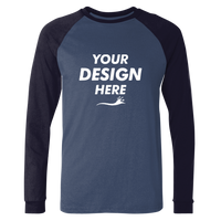 Bella + Canvas Men's Long Sleeve Jersey Baseball Tee, Heather Navy / Midnight, Front view, Mockup