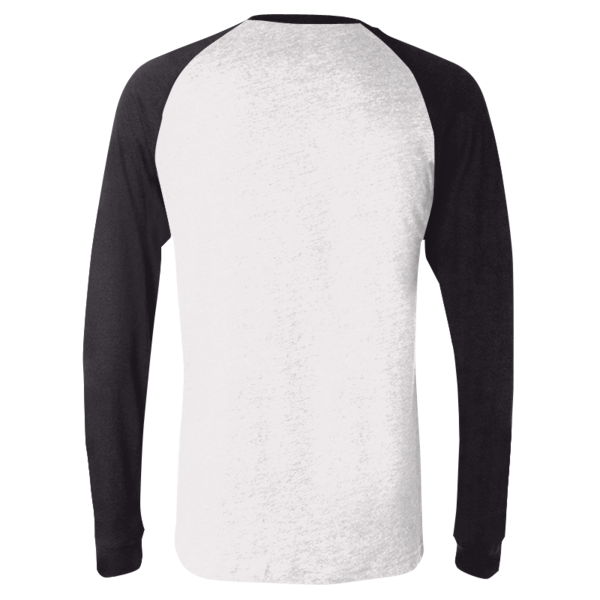 Bella + Canvas Men's Long Sleeve Jersey Baseball Tee, White / Black, Back view